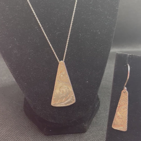 Handmade, Hand engraved, Sterling silver pendant and earrings.    Purchase as a set or individually.