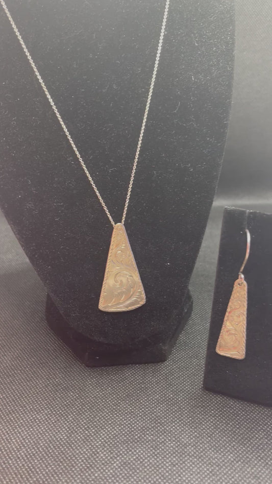 Handmade, Hand engraved, Sterling silver pendant and earrings.    Purchase as a set or individually.