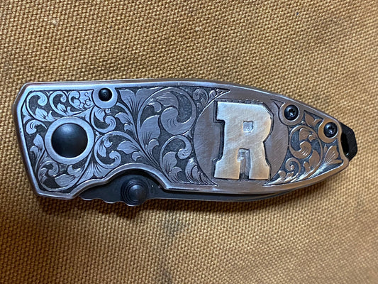 Hand engraved with silver overlay.   CUSTOM ORDER 