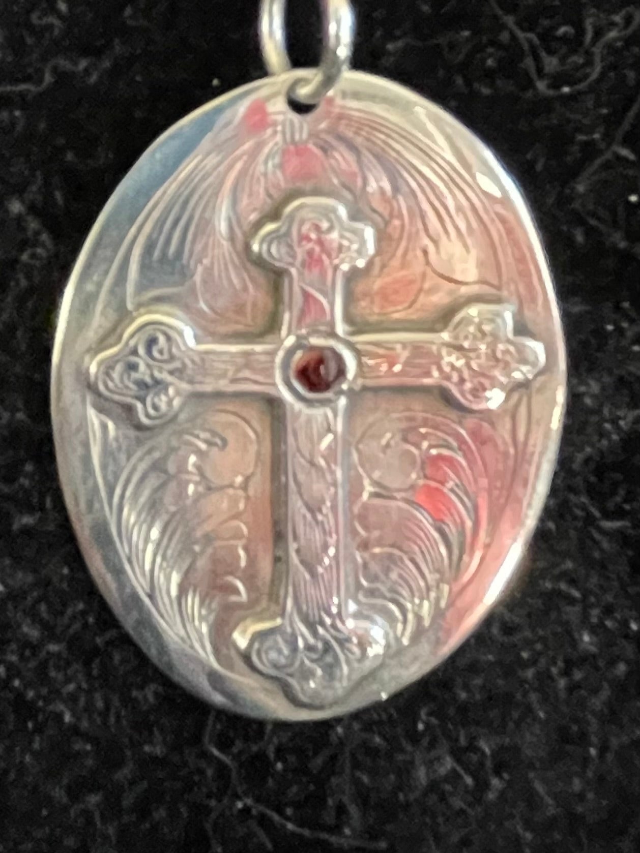 Handmade, hand engraved, Sterling silver pendant with Garnet stone.  Price may vary by stone.   CUSTOM ORDER 